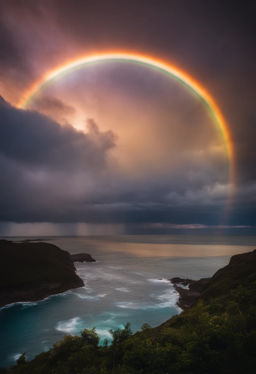 Close-up of iridescent circle in the sky. The scene features a rainbow resembling air.、Filled with iridescent clouds. This is such a colorful haven. Clouds are iridescent、Illuminated by the holy halo. The scene has、Also included are clear iridescent galaxies and stormy seas. I see a rainbow in the sky, Surrounded by a synchrotron halo of light. The scene has、There are also ethereal rainbow nimbass and bright rainbow ninbus, As well as prism halo. A space that shines in rainbow colors, Illuminated by the Light of Heaven. This is、One of the most beautiful images ever created.