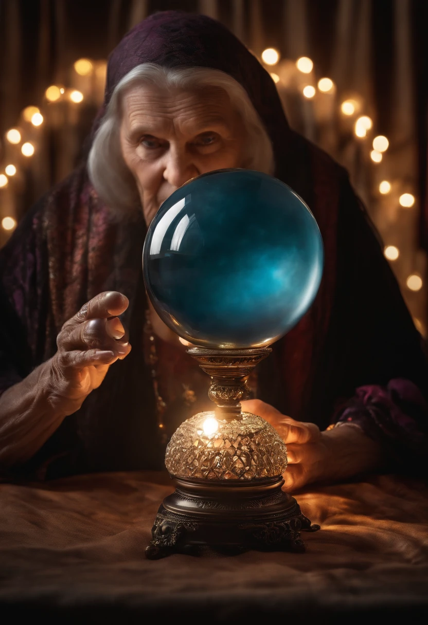 Elderly Psychic With Crystal Ball With Crystal Ball Looking Ahead