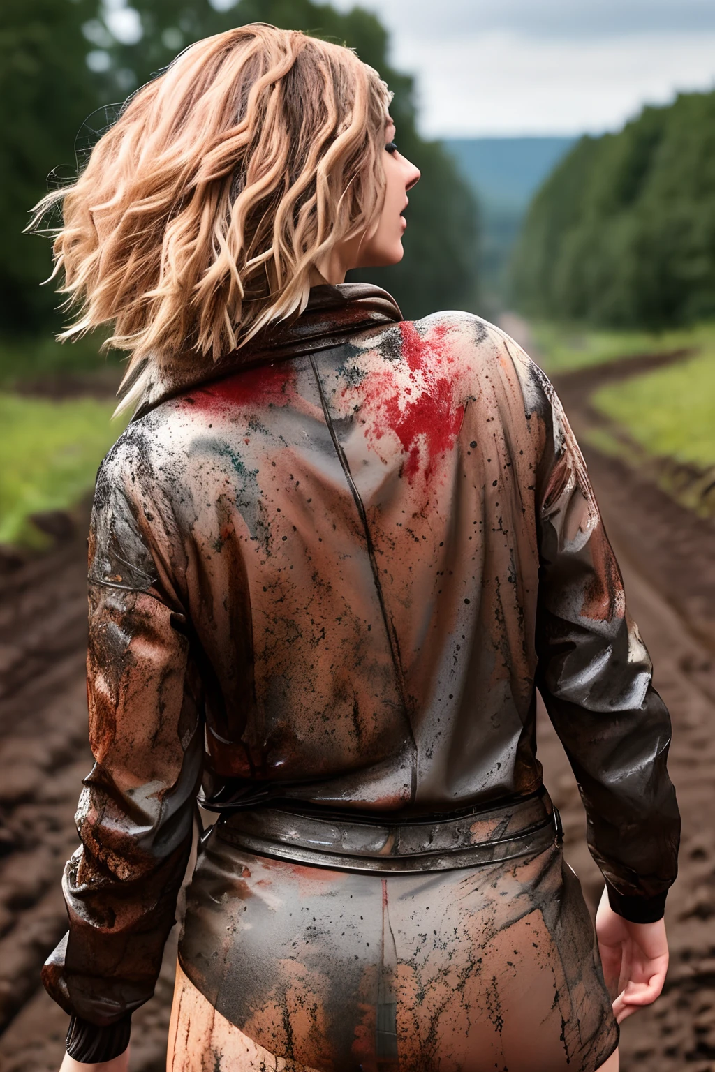 Hyperrealistisches Foto von zwei kurzhaarigen schwarzhaarigen Frauen, braces, Slip an den Beinen herunter gerutscht, muddy buttocks, the woman is wearing a white transparent rain jacket, die Regenjacke ist mit Schlammspritzern verschmutzt, Stringslip, hold-up stockings red soiled with mud splashes, Gotisch, kurzhaarfrisur 80er Jahre Dauerwelle, Lucy Boynton, Cup size C, 80er Jahre Frisur, pink Suspenders next to the breasts, 30 Jahre alt, The free small breasts are smeared with mud, small boobs, Mud runs all over her body, Halskette, das Gesicht ist mit Schlammspritzern verschmutzt, kurze Haare sind hochtoupiert, Haare sind mit Schlamm verschmiertg, die beiden Frauen sind mit Schlamm verschmiert, High Heel Sandaletten mit Schlamm beschmiert, die High heel Sandaletten schauen aus dem Schlamm, High quality, realistische Beleuchtung, Bildmitte, Sanduhrproportionen, 8K, HDR, small boobs, lange Beine, professionelle Fotografie einer Frau, natural skin texture smeared with a lot of mud, 4K-Texturen, Adobe Lightroom, Fotolabor, HDR, kompliziert, elegant, sehr detailliert, scharfer Fokus, wahnsinnige Details, komplizierte Details, hyperdetailliert, Helles Kinolicht, Außenatmosphäre, Kinn hochgezogen, Mund halboffen,
