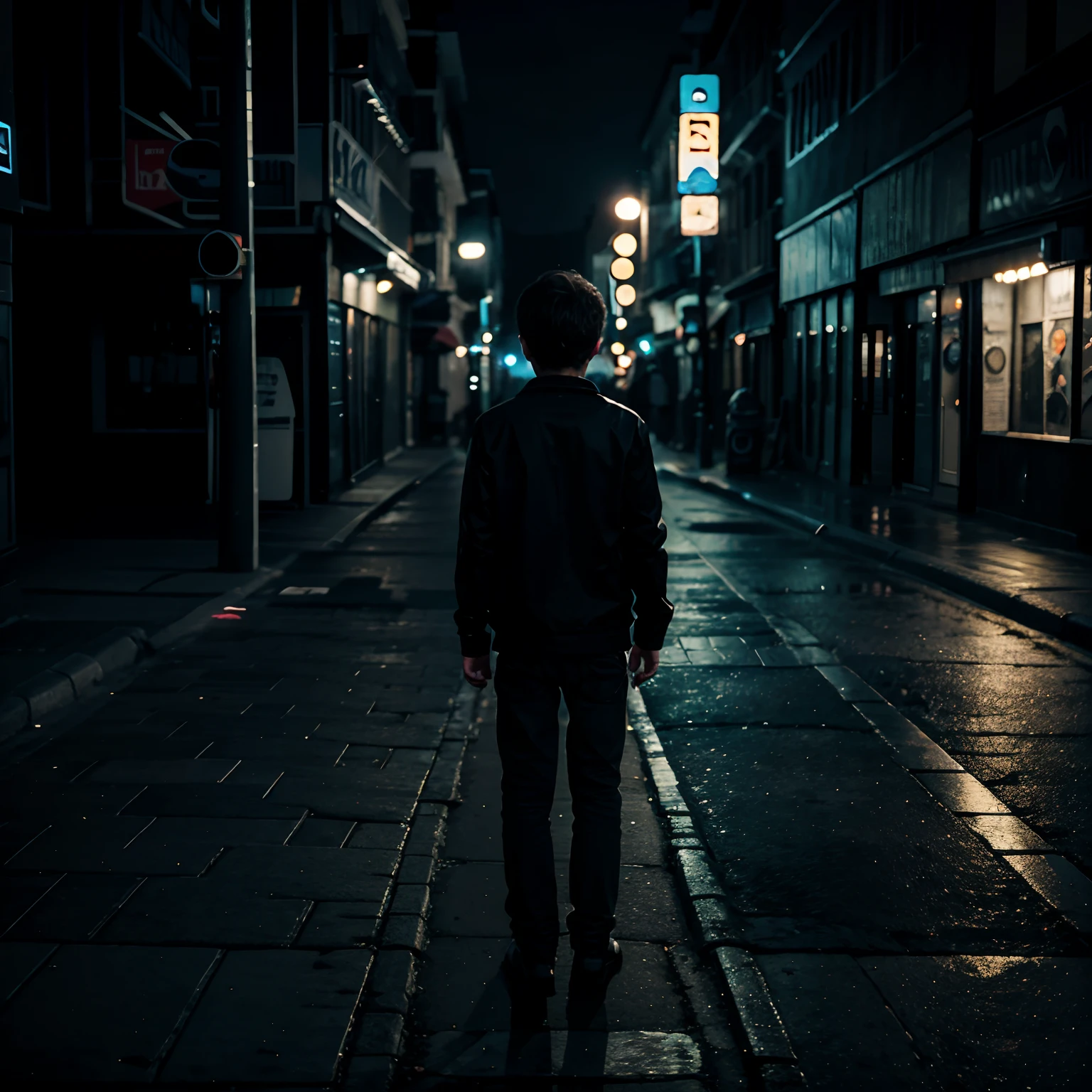 Alone boy sad night street colour ful night realstick hayper