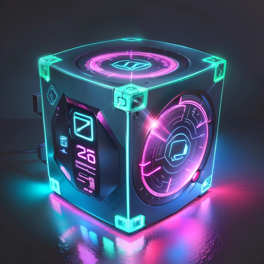 Abajur linhas neon dentro de um cubo transparente