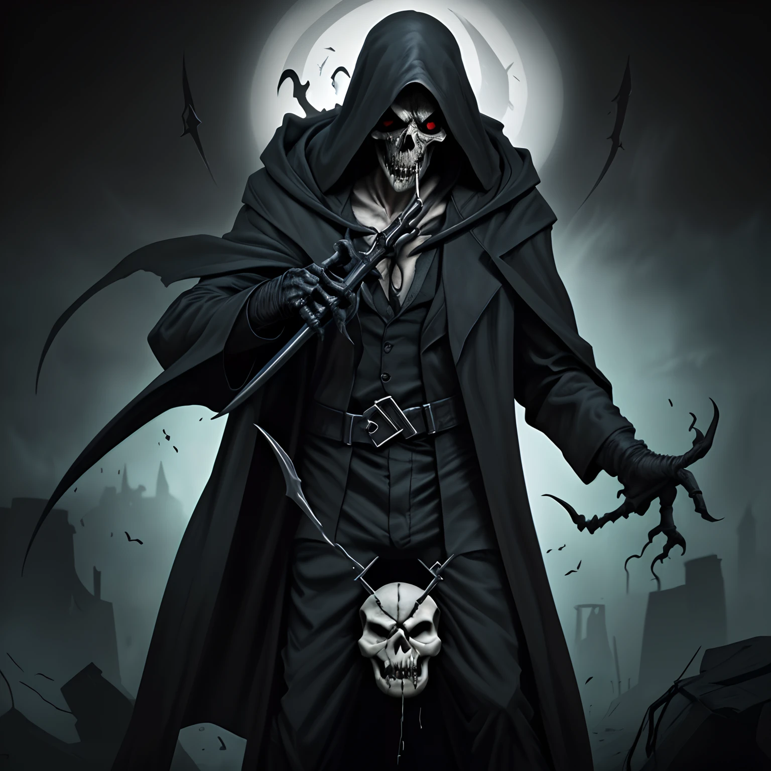 A phantom skull in a claok , resembling a grim reaper and spawn put together