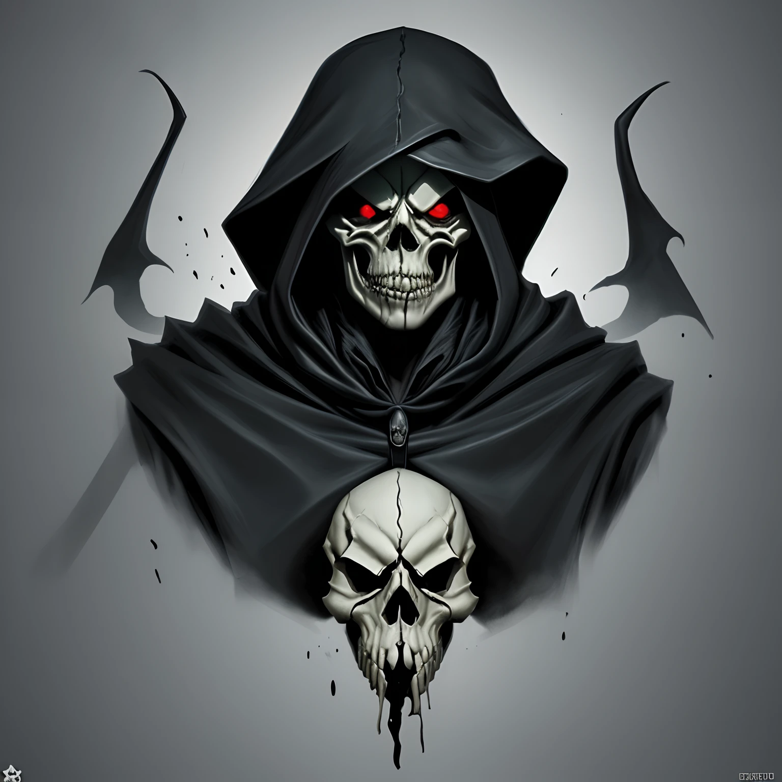 A phantom skull in a claok , resembling a grim reaper and spawn put together