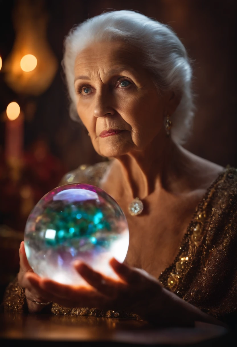 Elderly Psychic With Crystal Ball With Crystal Ball Looking Ahead