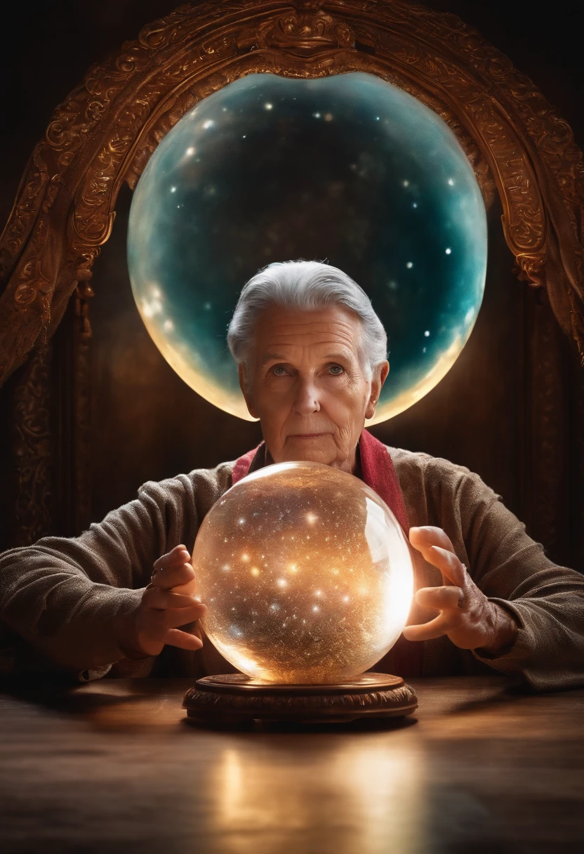 Elderly Psychic With Crystal Ball With Crystal Ball Looking Ahead
