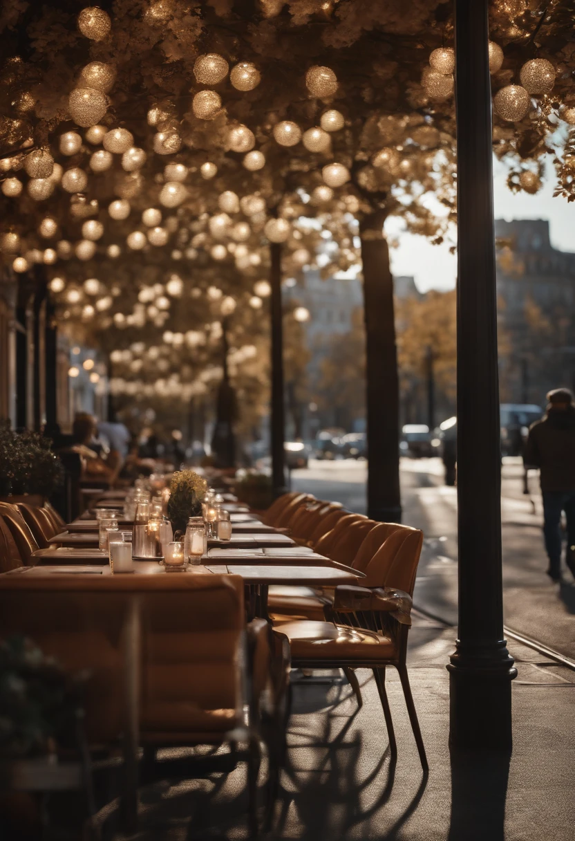 new york,Cafe with terrace,Plenty of space, Leisurely roads, Background with, Beautiful city, The best masterpiece quality, Fotorrealista, A hyper-realistic, detailed, 8K, HDR, (soft colors: 1.2), Affluence in front of New York Street,wide light, High Contrast, Back lighting, blossom, The sparkle of light, chromatic aberration, foco nítido, RAW color photos