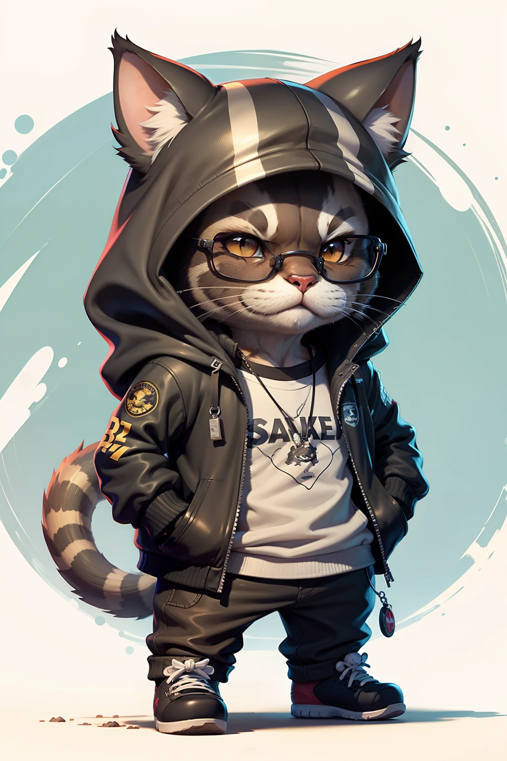 c4tt4stic, Gato preto dos desenhos animados na jaqueta e no skate, sun glasses,