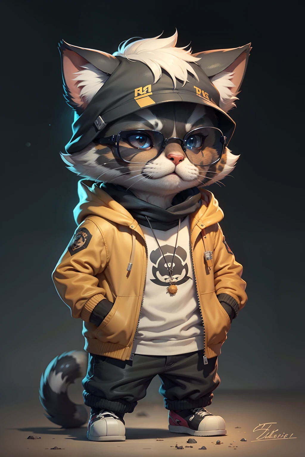 c4tt4stic, Gato preto dos desenhos animados na jaqueta e no skate, sun glasses,