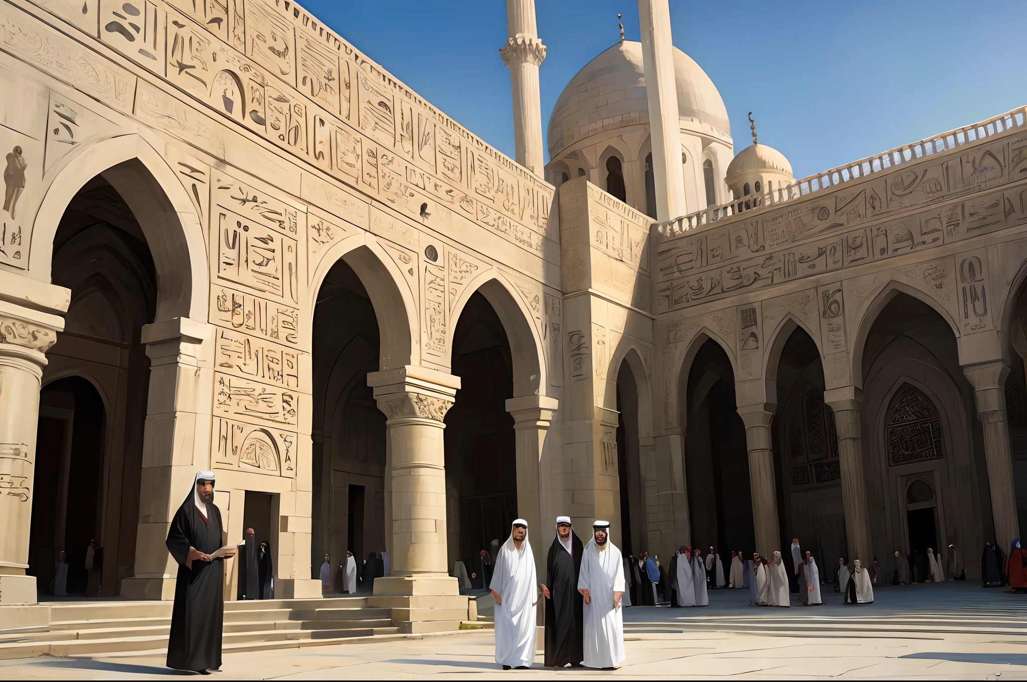 Ancient Arab scholars Standing in front of Al-Azhar Mosque in Egypt