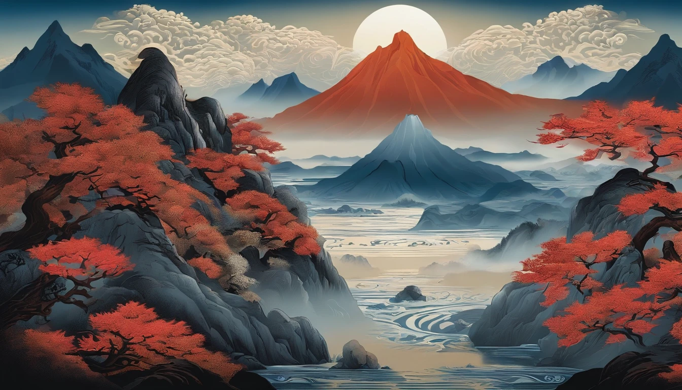 Yamakawa,rios,Sun,Mountain and Sea Skylark Scroll,Ancient mythology《Mountain and Sea Sutra》,mythological beasts,Epic composition,shadowing,National style