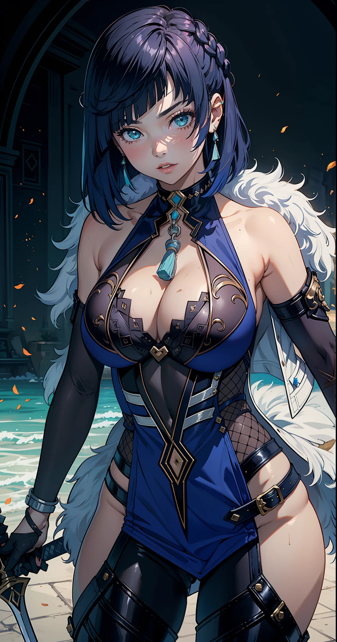 1 girl, war, (wearing sexy armor), cleavage, big boobs, holding sword, posing like kinght