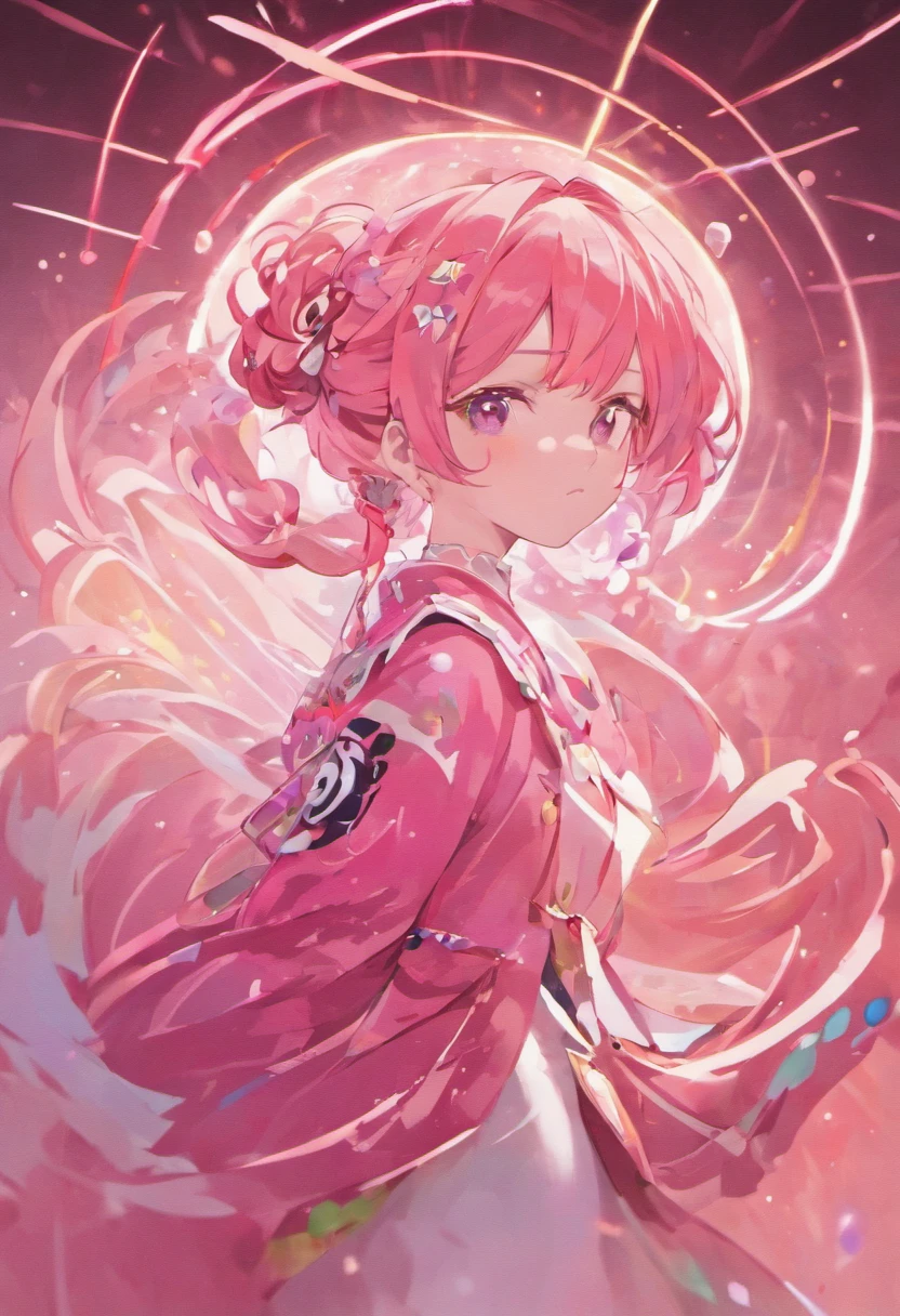 Estilo de League of Legends,Cabelo longo colorido em tamanho real voando,serious expressions,Trajes Hanfu,Beautiful patterns are engraved on the clothes,Coxas claras exposEla,Use leggings rosa,Her long skirt swayed in the wind,Close-up of pink and white logo with circles, logotipo redondo, iconic logo symbol, Enso, pink iconic character, symmetrical logo, esquema rosa, postapo, venus planet symbol, circular logo, Design circular, Ela, Rosa, simbol, Minimalist logo without text, drible, circlet, tpose, (em rosa), drible. 。.com