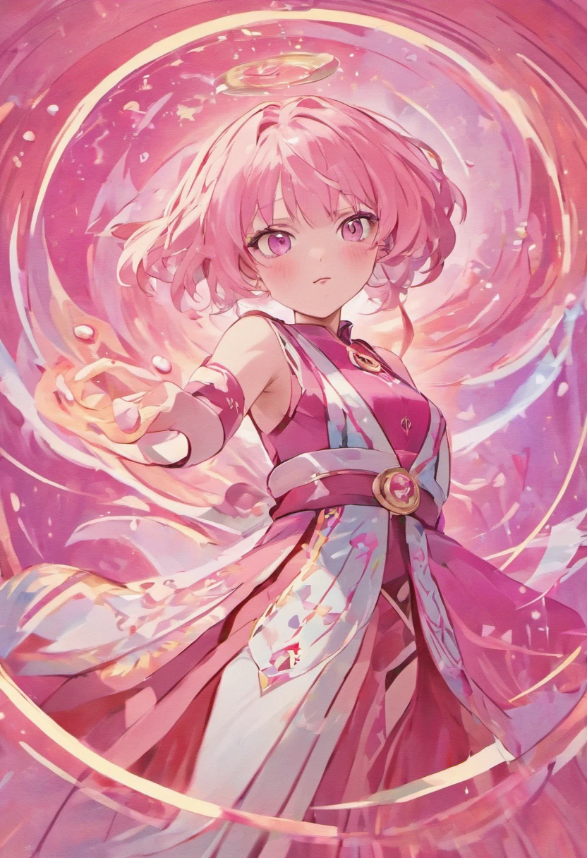 Estilo de League of Legends，Cabelo longo colorido em tamanho real voando，serious expressions，Trajes Hanfu，Beautiful patterns are engraved on the clothes，Coxas claras exposEla，Use leggings rosa，Her long skirt swayed in the wind，Close-up of pink and white logo with circles, logotipo redondo, iconic logo symbol, Enso, pink iconic character, symmetrical logo, esquema rosa, postapo, venus planet symbol, circular logo, Design circular, Ela, Rosa, simbol, Minimalist logo without text, drible, circlet, tpose, (em rosa), drible. 。.com