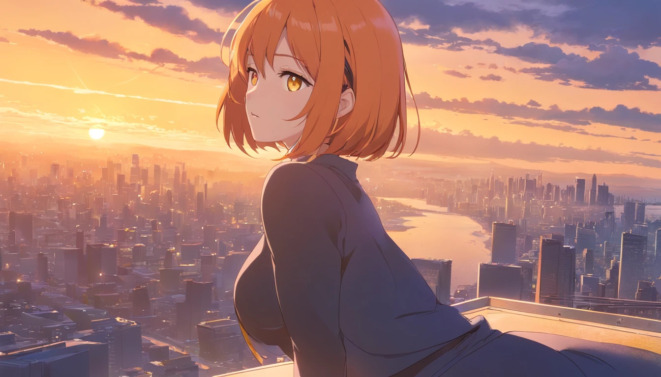 Orange hair、Short Bob、Black bodysuit、huge tit、Big ass、sf