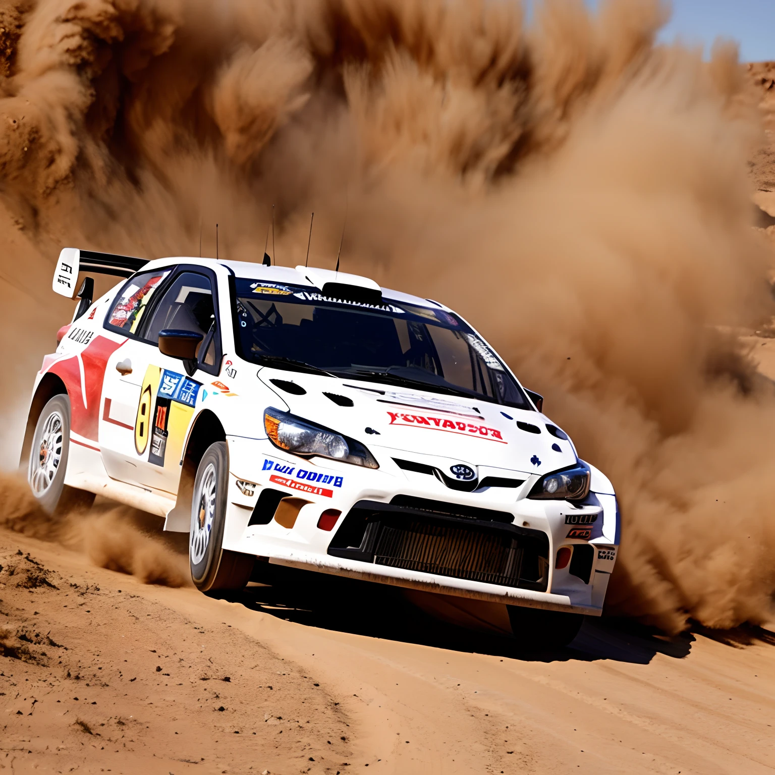 Toyota Corsa WRC blasting through the desert