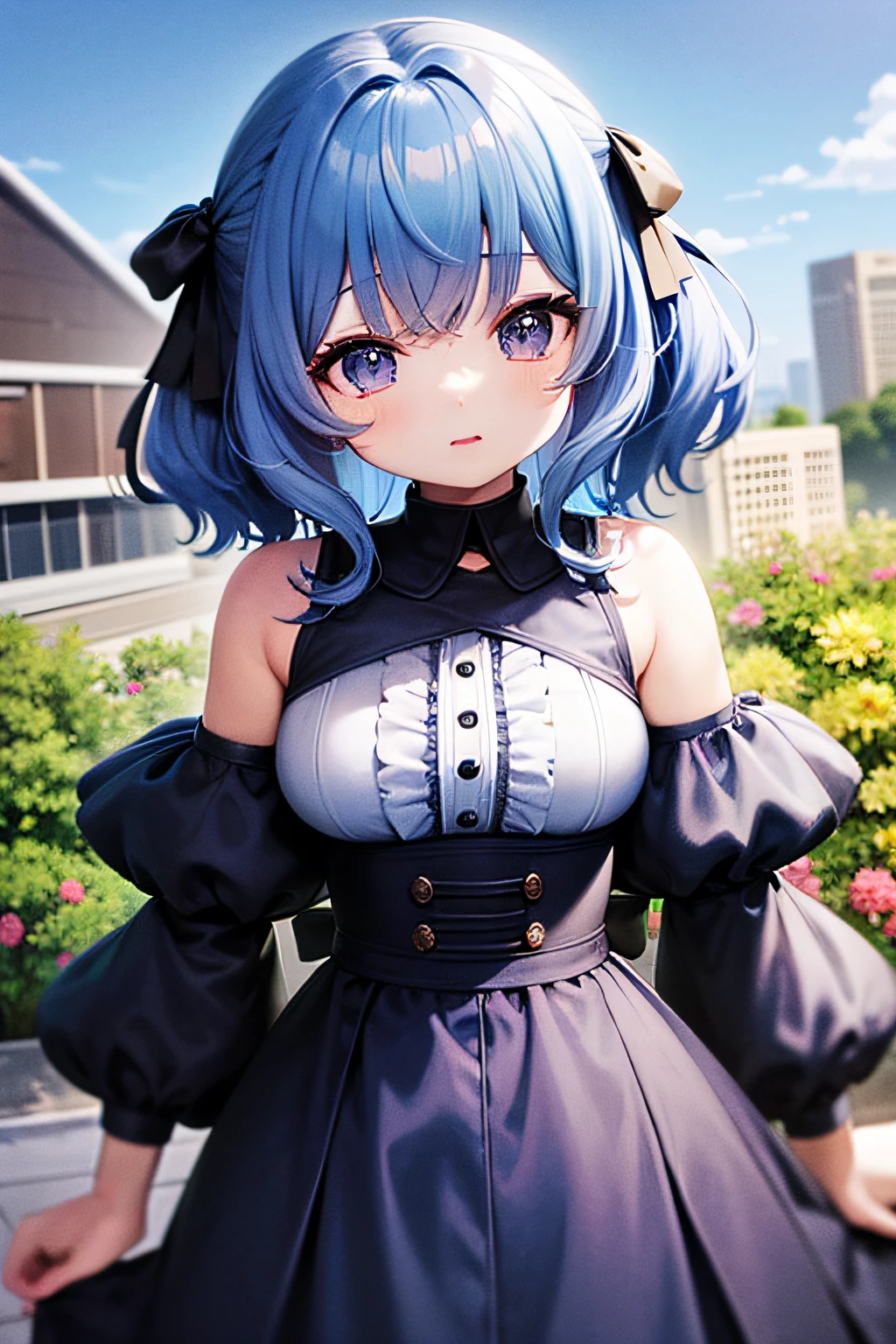 masutepiece、hightquality、high-level image quality、in 8K、Camex Cosplay、personification、girl with、elementary student、blue clothing、Blue hair、Shorthair、Eau、large full breasts、White background、Chibi Chara、Write the whole body