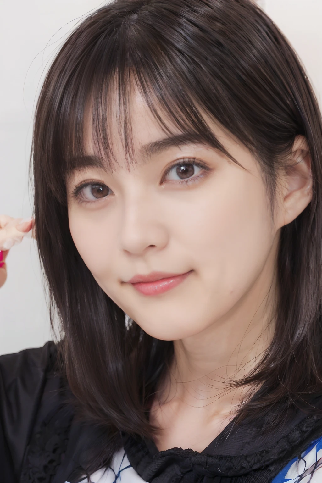 58
(a 20 yo woman), (A hyper-realistic), (masutepiece), ((A dark-haired、short-hair:1.3)), (Breast), kindly smile, (Clothes printed with anime characters)