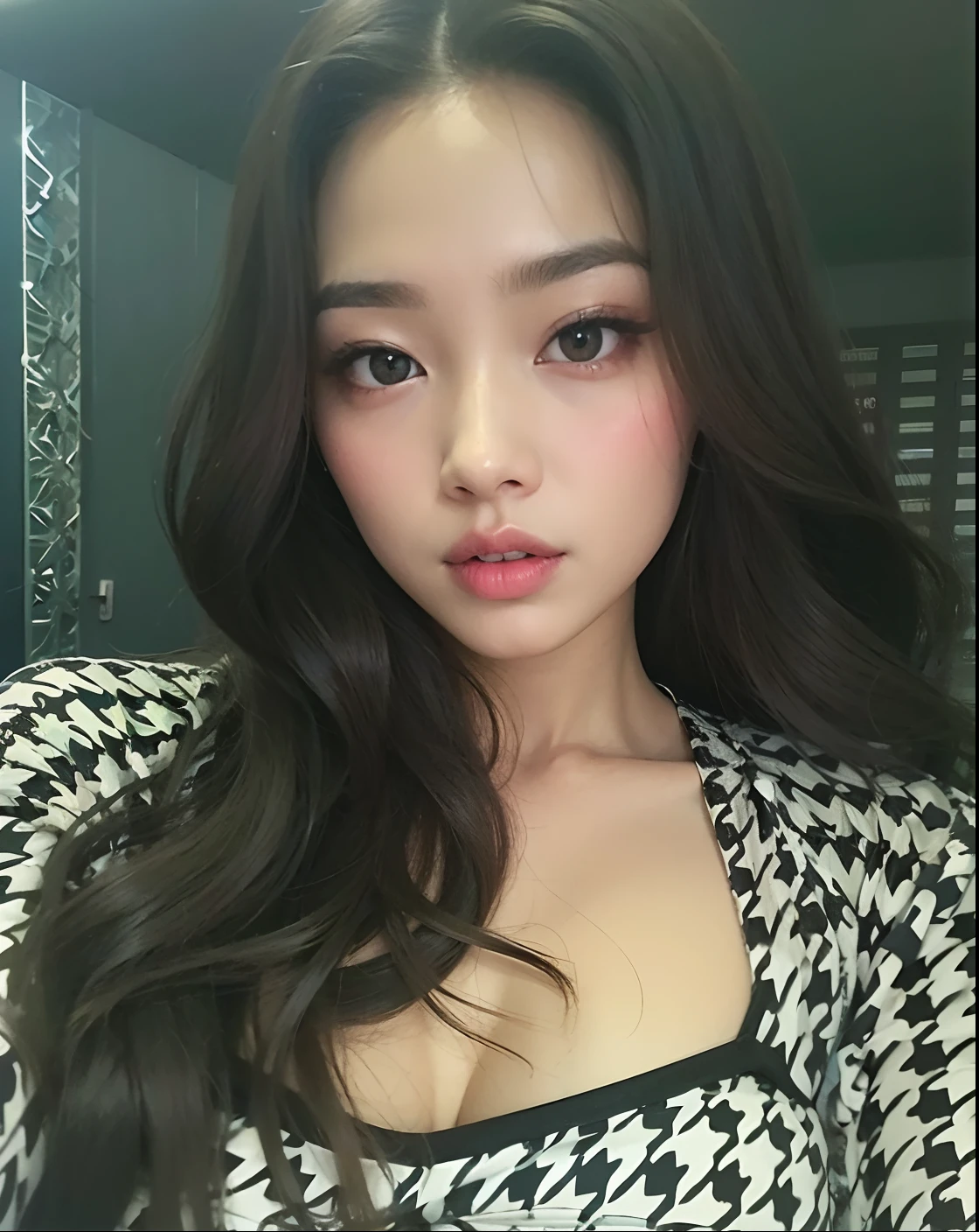 um close up de uma mulher com cabelos longos vestindo uma camisa preta e branca, jennie blackpink, jossi do blackpink, Retrato de Jossi de Blackpink, Parque Roseanne do Blackpink, Heonhwa Choe, Jaeyeon Nam, Parque Ji-min, 韓国アイドル, Ulzzang, Jinyoung Canela, Lalisa Manobal, Gongbi, Hwang SE - EM