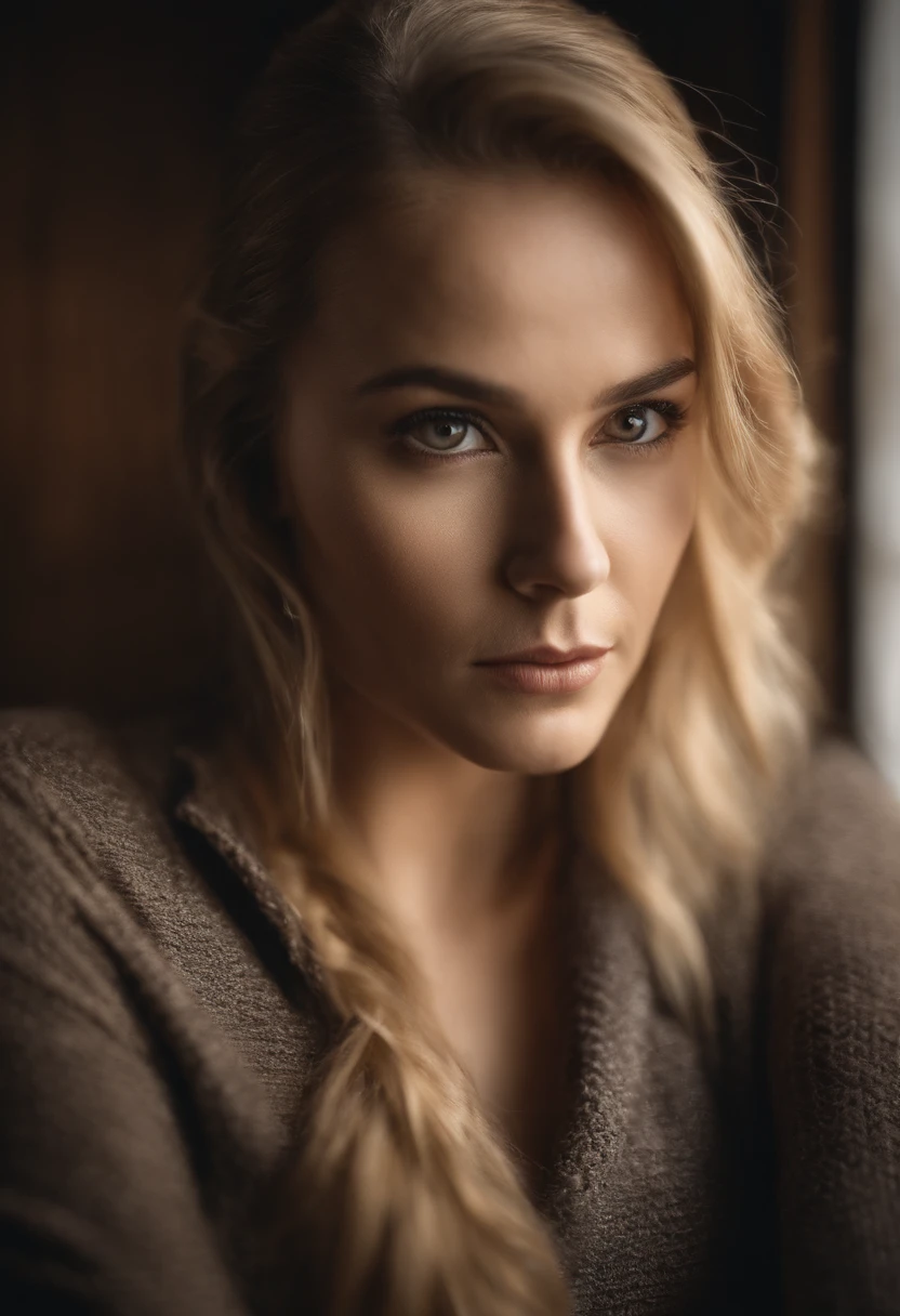 Highly detailed, Erotische Frauen, Strickhemd, Goldenes Haar,poneyTail,light-skinned),Fokussierung auf das Gesicht, Fokus auf das Gesicht, komplizierte Augen,Der Hintergrund ist imClub,