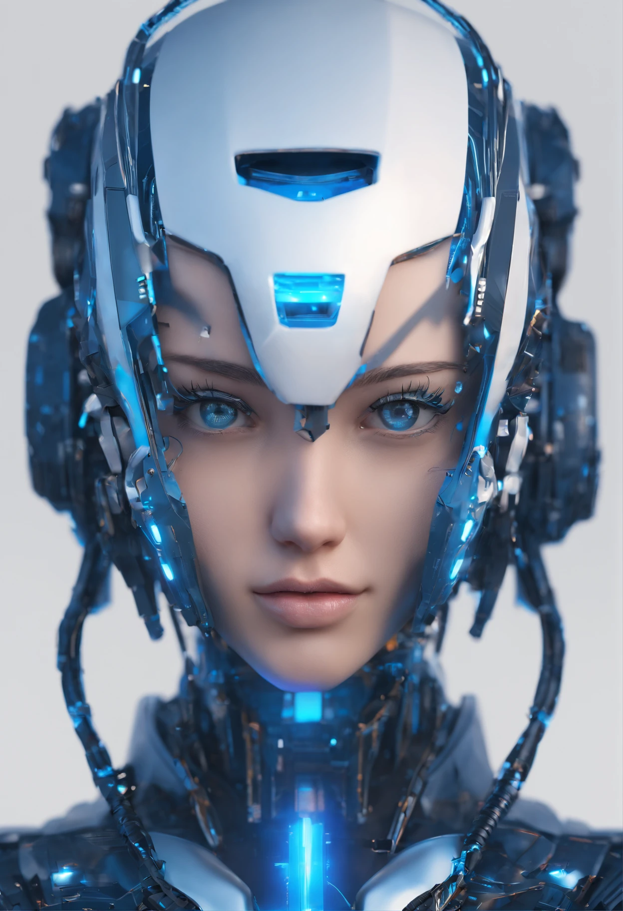 Close-up of a blue-haired woman and a blue robot, anime robotic mixed with organic, CGSesociety, anime mecha aesthetic, girl in mecha cyber armor, cyberpunk anime girl mech, trending on cgstation, Guviz, Phlegm sputum, phlegm |, Cute cyborg girl, Smooth blue armor, Guviz-style artwork,Blue girl