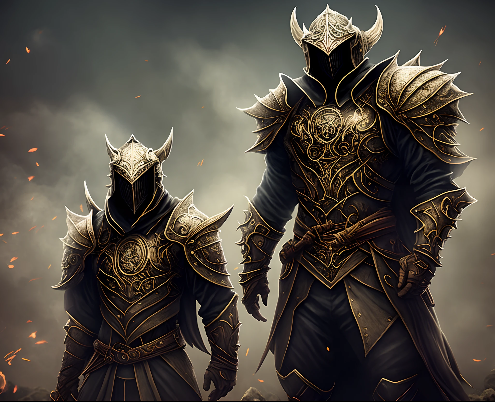 guerreiro, Conceito-Arte, autor：Kishiganku, arte de fantasia, Fundo do templo zen, clean render, um chifre, Use um conjunto de armadura, Detailed bushido shape smoke in red colors, branco e preto, capacete de uma divindade esquecida, character is standing, 8k realista, in game render, detalhe detalhado do fundo do rosto, Art Station home page, touro, Fantasia pseudo-medieval, Uma divindade vestindo armadura koi, armadura de bronze detalhada, Armadura de Bronze, armadura gravada dourada, Armadura Obsidiana de Ouro, armadura de ouro claro, Beautiful filigree armor on the chest of the São Paulo FC crest, A demonic warrior, Linda armadura cheia de espinhos, intrincada armadura assasin, armadura de metal intrincada, guerreiro poderoso, Vestido com uma linda armadura dourada，Decorated with intricate patterns, O capacete tem uma grande coroa e dois chifres, Everything is in the dark, The smoky background alludes to battle scenes, Adicione uma aura sinistra ao seu personagem，Huge demonic wings of demons，submission, tiro de corpo inteiro.
