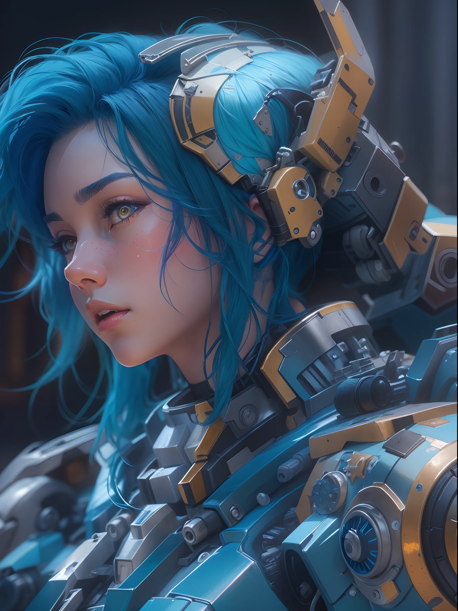 (Close-up of the blue-haired woman and the blue mech Optimus Prime), (anime robots), anime mecha aesthetic, Trends in CGstation, Cute robot girl, Smooth blue armor, Guvitz-style artwork, Blue girl
Baroque art style,concept art of character,Clear facial features,close up photograph,a beautiful painting by wlop,Alphonse Mucha,Masterpiece,Pointillism,model,illusory engine,rendering by octane,corona rendered,Quixel Megascans Render,v-ray,High detail,hyper qualit,hyper photorealism,8K -- Lighting