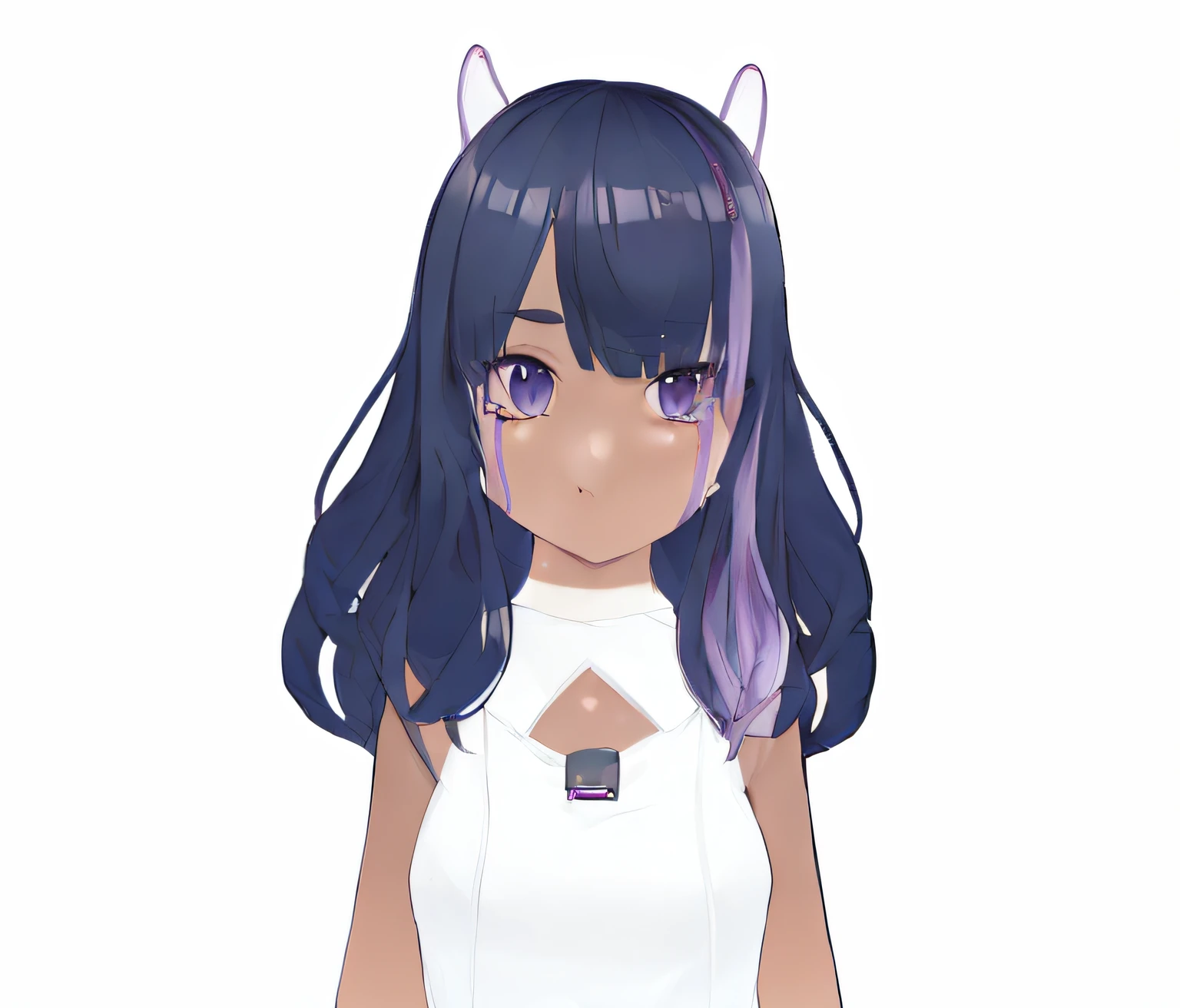 Menina anime com cabelo roxo e camisa branca com chifres, anime estilo 3d, anime estilizado, anime estilizado, estilo anime. 8k, anime moe artstyle, modelo live2d youtuber virtual, feito com anime painter studio, em estilo anime, Estilo anime 3D realista, render de uma menina anime 3d bonito, sombreamento estilo anime plano