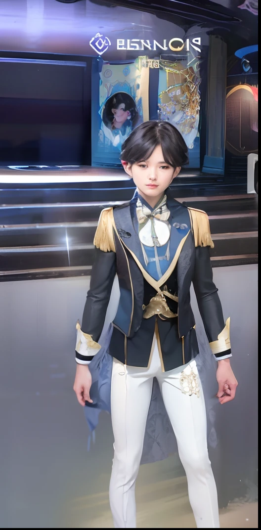 a close up of a person in a uniform on a stage, delicate androgynous prince, beautiful androgynous prince, royal elegant pose, gilded black uniform, wearing a black noble suit, wearing fantasy formal clothing, handsome prince, lunar themed attire, imperial royal elegant clothing, wearing a fancy jacket, ingame image, keqing from genshin impact