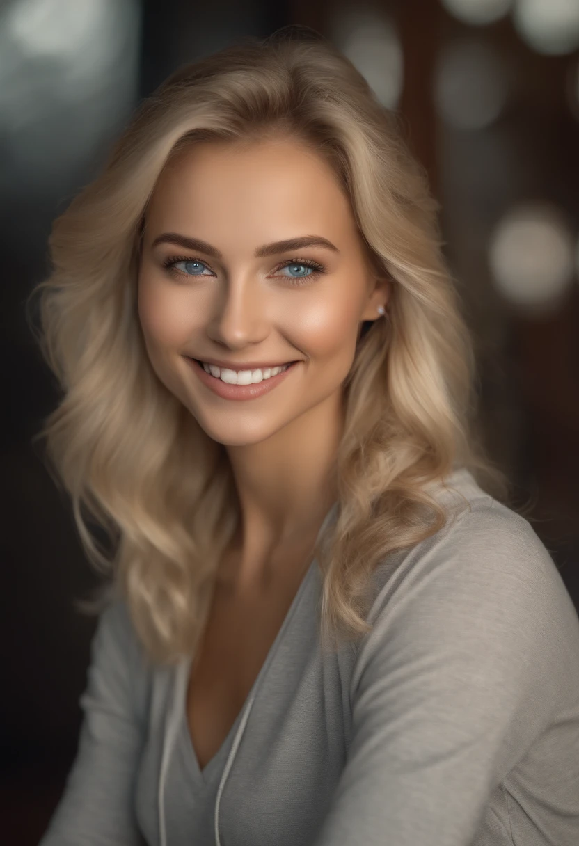 arafed woman fully,Portrait de Corinna Kopf, sexy girl with blue eyes, ultra realistic, meticulously detailed, blonde hair and large eyes, selfie of a young woman, without makeup, natural makeup, face with artgram, subtle makeup, in the gym, butt in leggins, taking selfie in the mirror, medium to large size bust, full body and legs visible, wide smile teeth