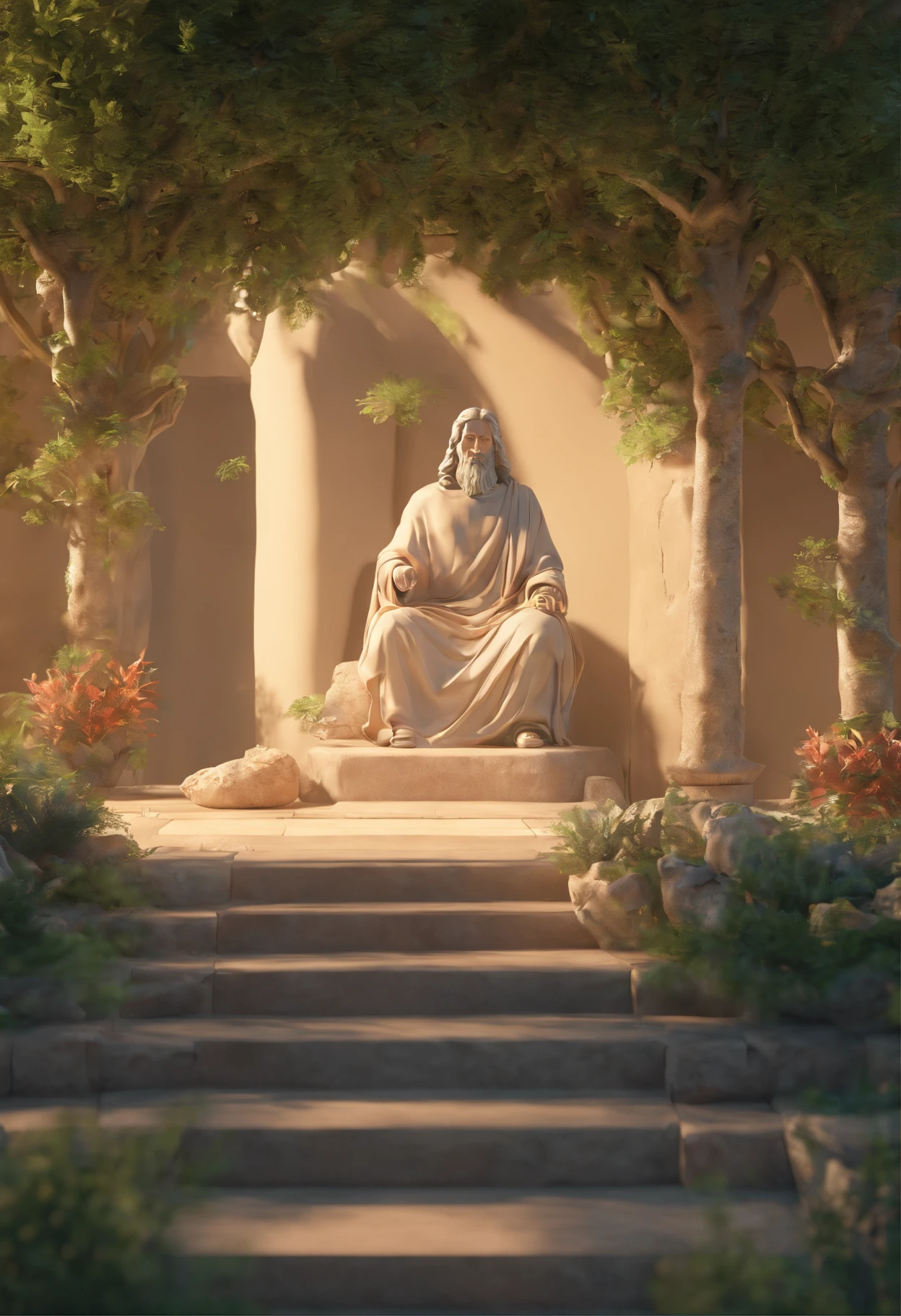 The Lord Jesus Christ sits in the garden
