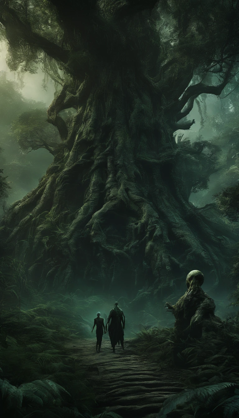 (2 photos of cute Na'vi kids Tucker and Kelly),Have fun in the forest of the planet Pandora, (Tucker and Keeley: 1.5), (Tree of the Soul of Na'vi: 1.0)
(The purple light of the soul tree seed floated)magical concept art, Lush alien landscape, Alien Jungle Rich and diverse green alien world,
alien forest in background, Avatar Landscape, Alien Paradise, concept art magical highlight, concept art stunning atmosphere, Strange Alien Forest