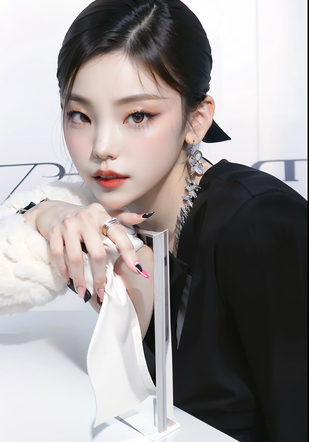 Image of a woman wearing a black and white outfit and a red lipstick, Blackpink Jennie, Retrato de Jossi de Blackpink, Jossi de Blackpink, maquillaje popular de Corea del Sur, portrait of female Korean idol, maquillaje coreano popular, Taejune Kim, Sakimichan, Jinyoung Shin, Parque Ji-min, Retrato Jisoo Blackpink, hwang se - on