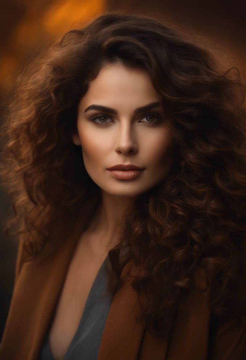 mulher morena, brown hair, curly hair, modern, Abstract expressionism, chiaroscuro, UHD, best quality