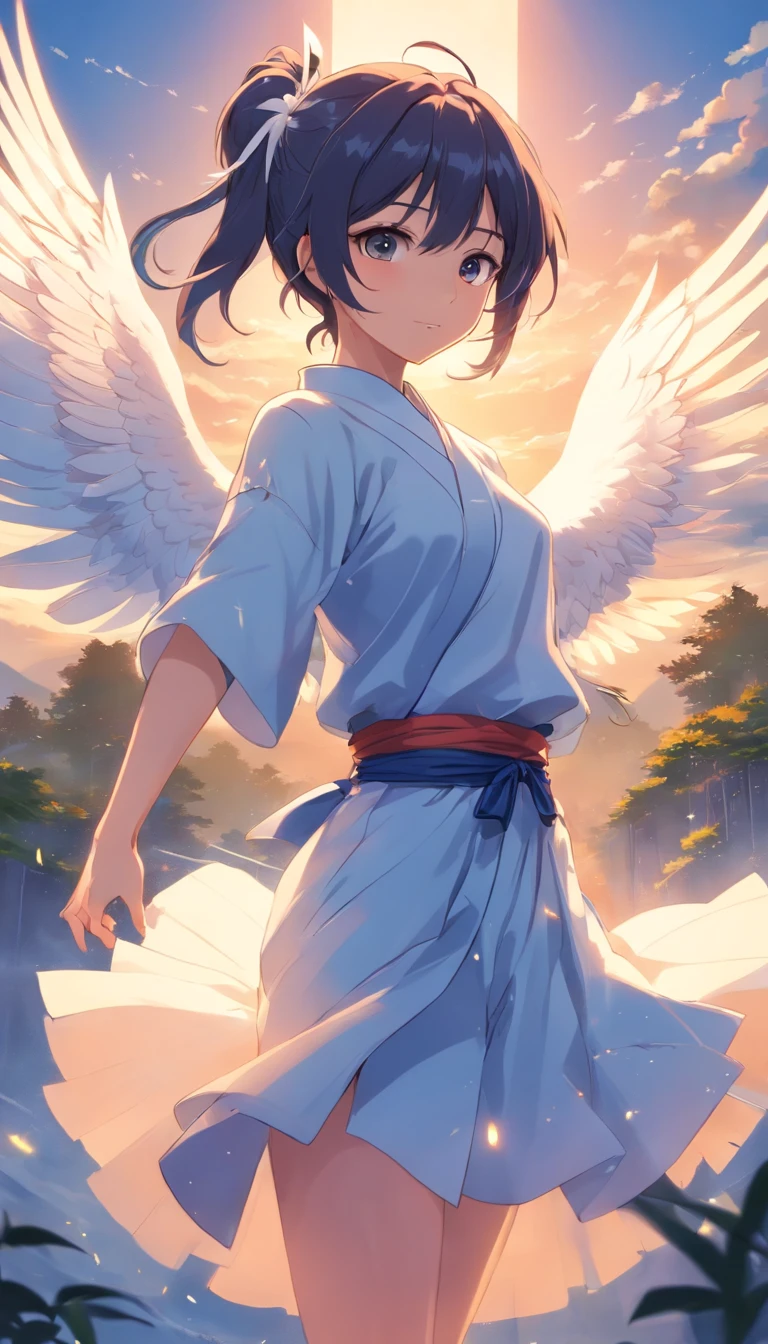 best qualtiy, tmasterpiece, 超高分辨率, realisticlying,1 female,White high ponytail,(Fairy clothes set),(Sword dance),An arrogant face,Immortal Mountain,white crane,full body pov,wide angles