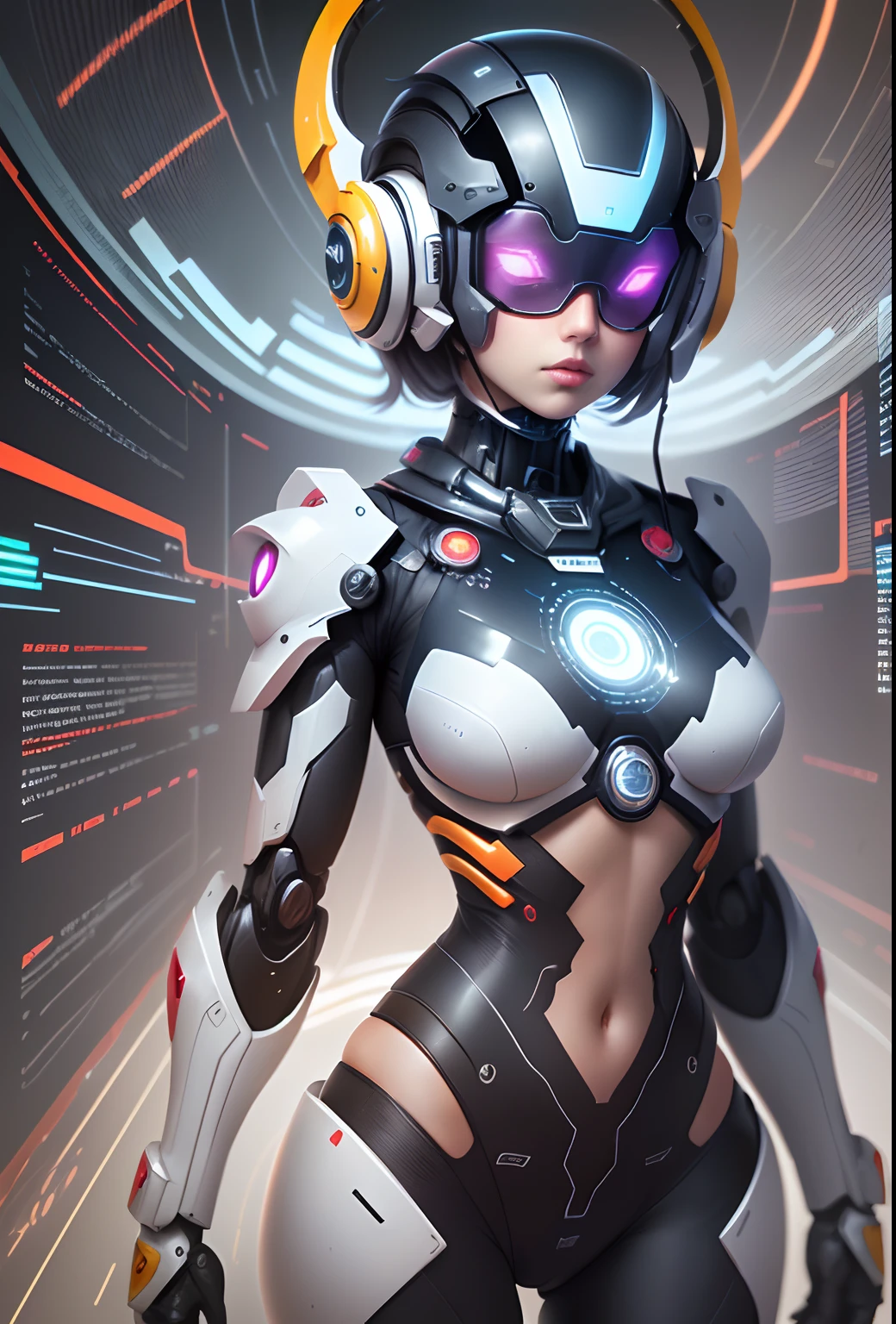 mecha-girl,Futuristic virtual holographic digital image background,(Doubleexposure:1.8),Complex illustrations in surrealist art style,Surreal dreams,Incognito as a virtual hologram person,Transparent people,Virtual holographic digital image