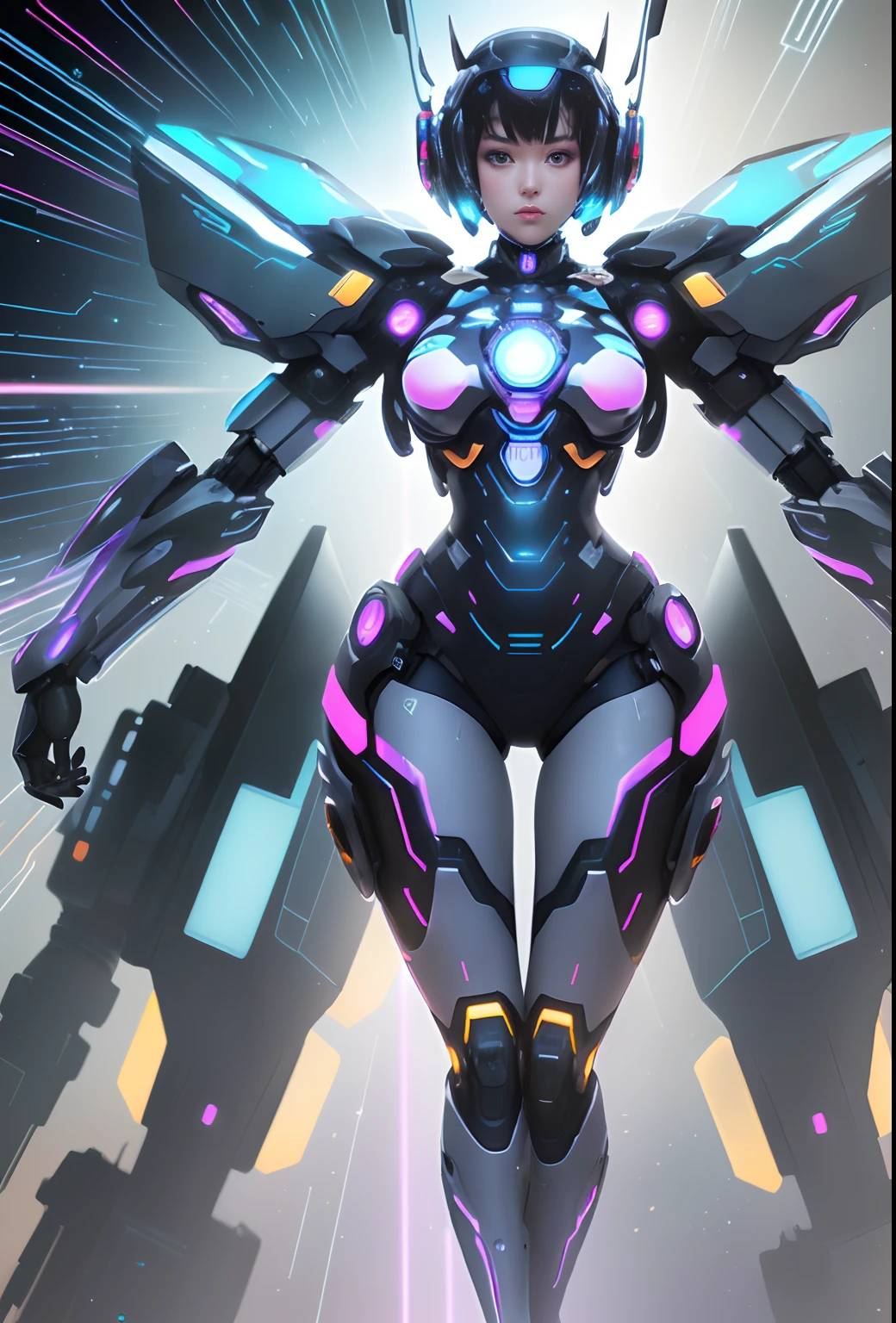 mecha-girl，Futuristic virtual holographic digital image background，（Doubleexposure：1.8），Complex illustrations in surrealist art style，Surreal dreams，Incognito as a virtual hologram person，Transparent people，Virtual holographic digital image