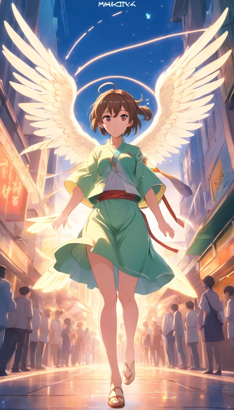 best qualtiy, tmasterpiece, 超高分辨率, realisticlying,1 female,White high ponytail,(Fairy clothes set),Sword dance,An arrogant face,Immortal Palace,angel wing,full body pov,wide angles