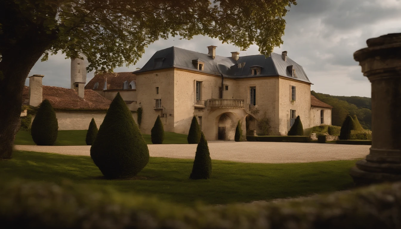 Wine cellar seen from the outside. Chateau with vines around. Glass roof connected to the castle.