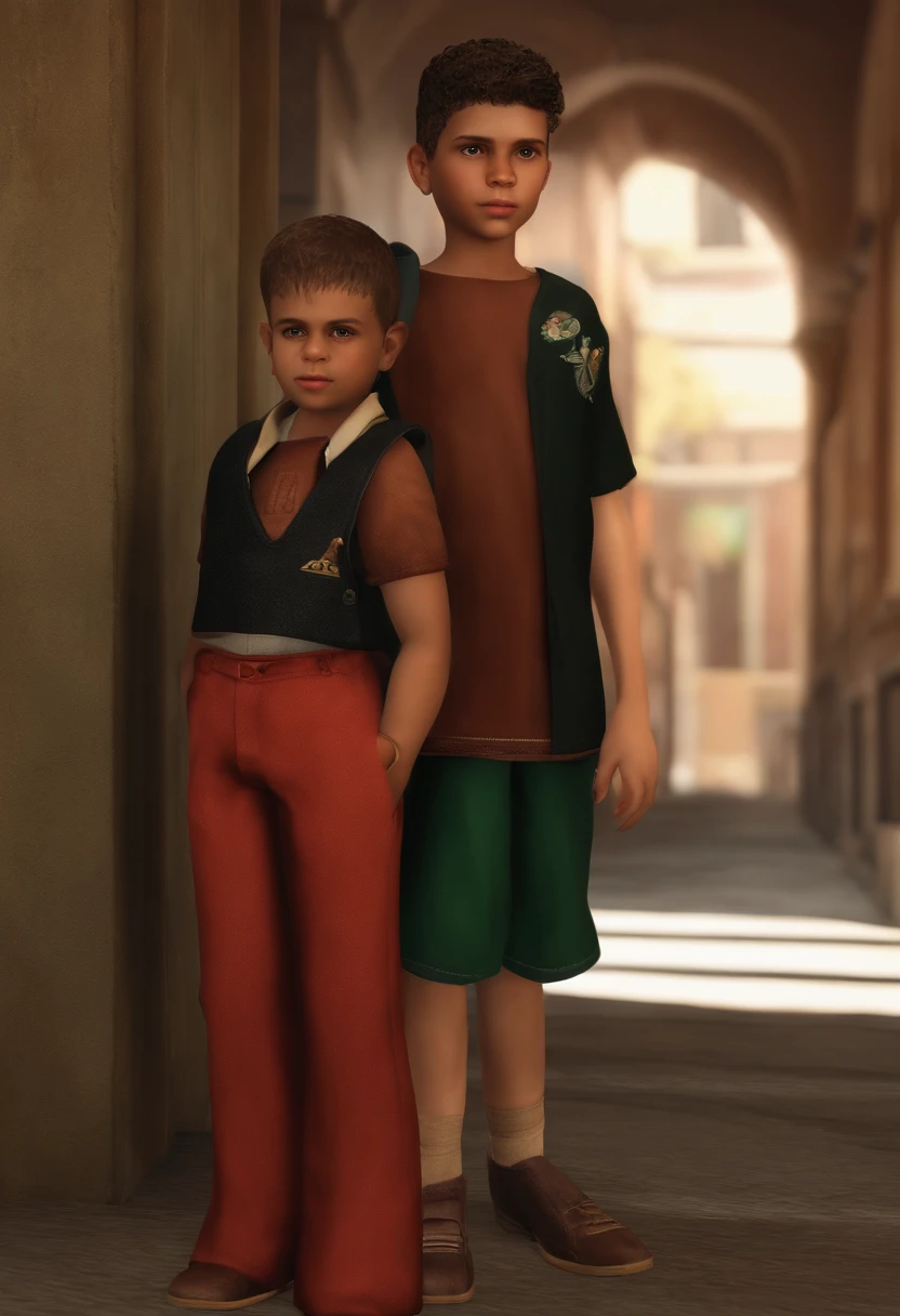 garoto sozinho com roupa de escola no estilo do jogo bully de ps2 careca e com sardas