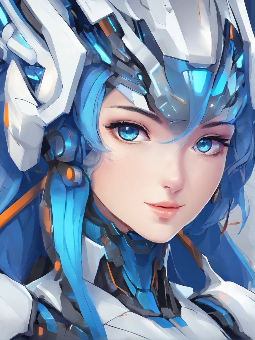 Close up of blue haired woman and blue robot, anime robotic mixed with organic, CGSesociety, anime mecha aesthetic, girl in mecha cyber armor, cyberpunk anime girl mech, trending on cgstation, Guviz, Phlegm sputum, phlegm |, Cute cyborg girl, Smooth blue armor, Guviz-style artwork,Blue girl