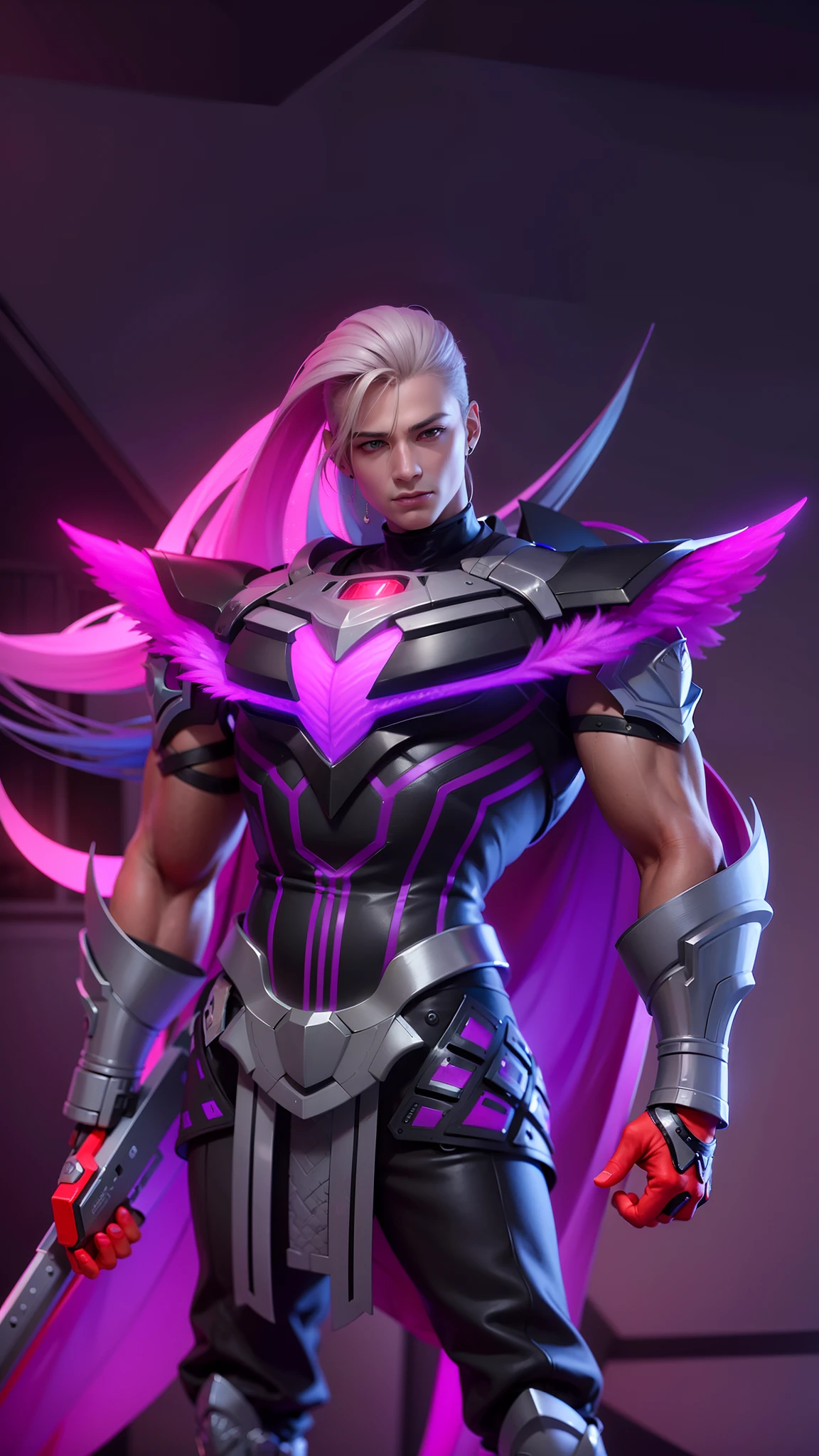masculine male, masterpiece, ((perfect eyes)) best quality, (semirealism:1.9), beautiful lighting, (extremely detailed CG unity 4k fhd wallpaper), High Detail, Sharp focus, dramatic outdoors, 1 boy ,19 years old, purpel hair, light purpel eyes, smile.