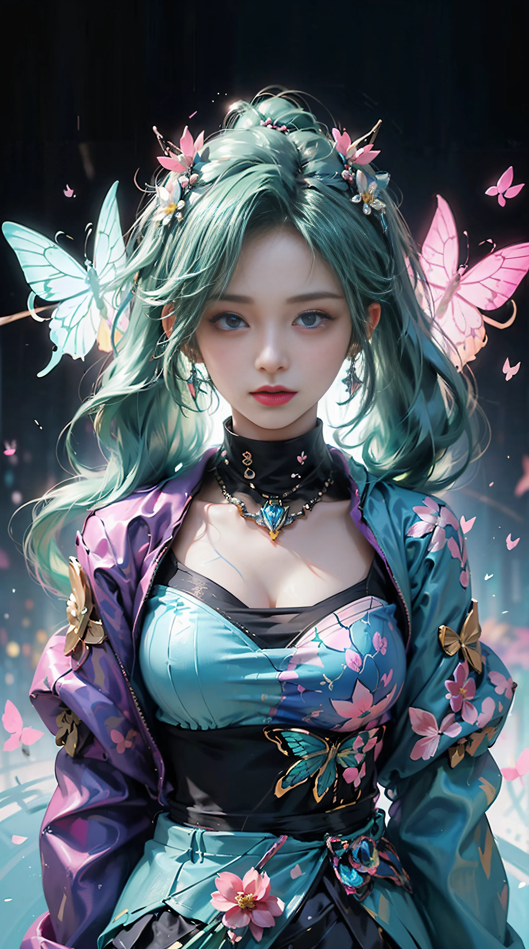 (masterpiece:1.1), (highest quality:1.1), (HDR:1.0), ambient light, ultra-high quality,( ultra detailed original illustration), (1girl, upper body), ((harajuku fashion)), ((flowers with human eyes, flower eyes)), double exposure, fusion of fluid abstract art, glitch, (original illustration composition), (fusion of limited color, maximalism artstyle, geometric artstyle, butterflies, junk art)