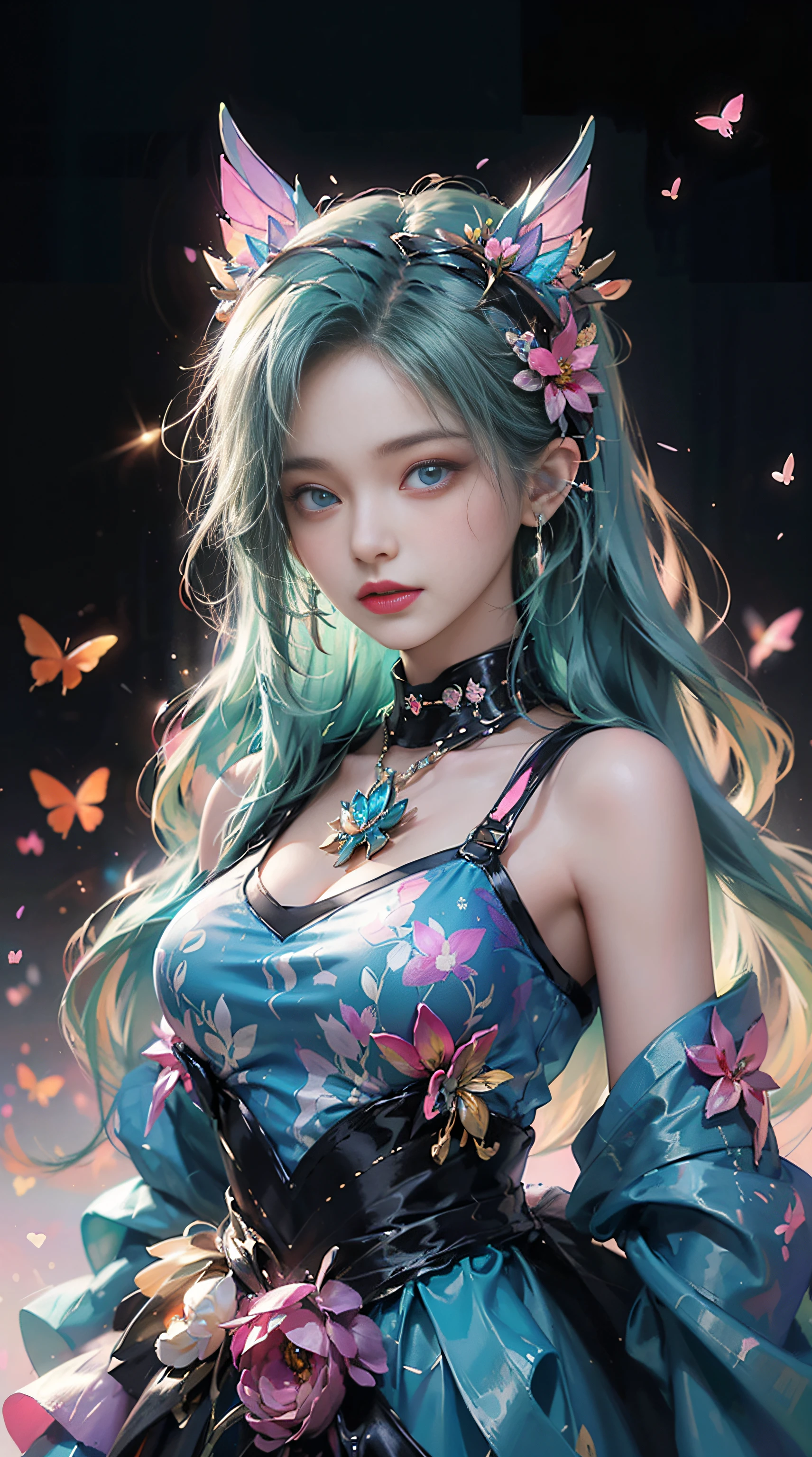 (masterpiece:1.1), (highest quality:1.1), (HDR:1.0), ambient light, ultra-high quality,( ultra detailed original illustration), (1girl, upper body), ((harajuku fashion)), ((flowers with human eyes, flower eyes)), double exposure, fusion of fluid abstract art, glitch, (original illustration composition), (fusion of limited color, maximalism artstyle, geometric artstyle, butterflies, junk art)