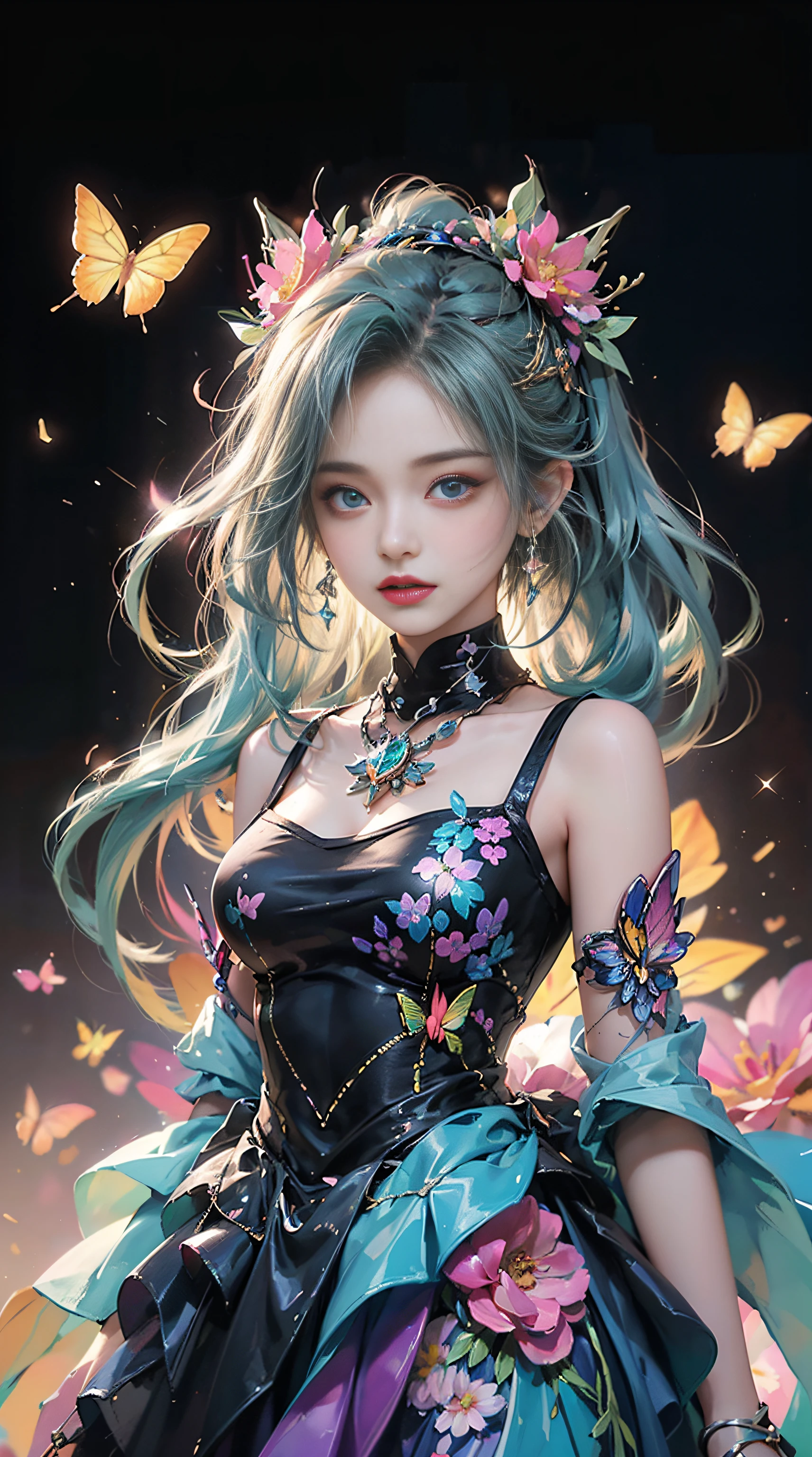 (masterpiece:1.1), (highest quality:1.1), (HDR:1.0), ambient light, ultra-high quality,( ultra detailed original illustration), (1girl, upper body), ((harajuku fashion)), ((flowers with human eyes, flower eyes)), double exposure, fusion of fluid abstract art, glitch, (original illustration composition), (fusion of limited color, maximalism artstyle, geometric artstyle, butterflies, junk art)