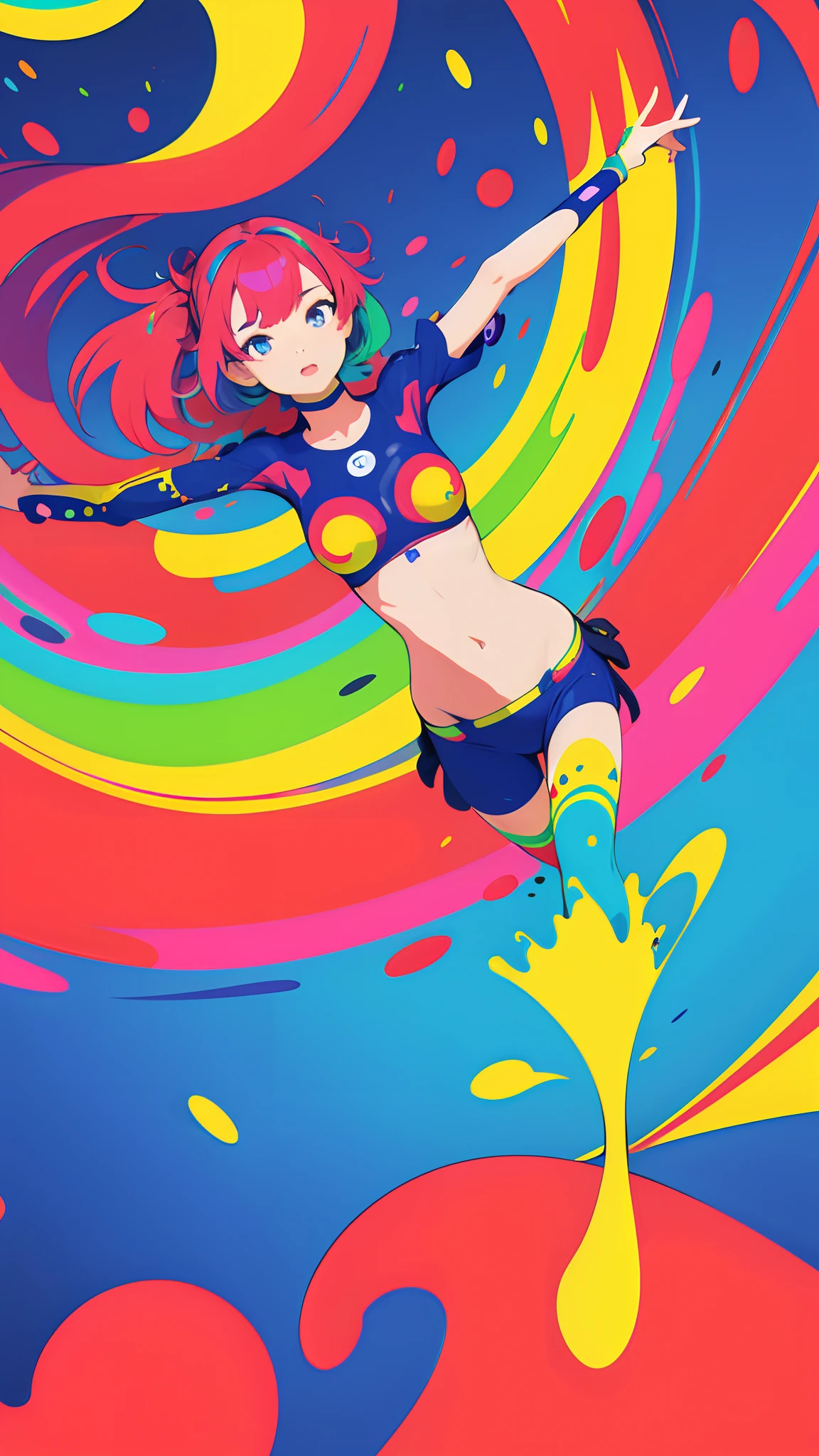 (ultra detailed,ultra high res,detailed background),((2D)),((flat color)),((colorful)),((floating colorful water)),1girl,solo,looking at viewer,BREAK, nude