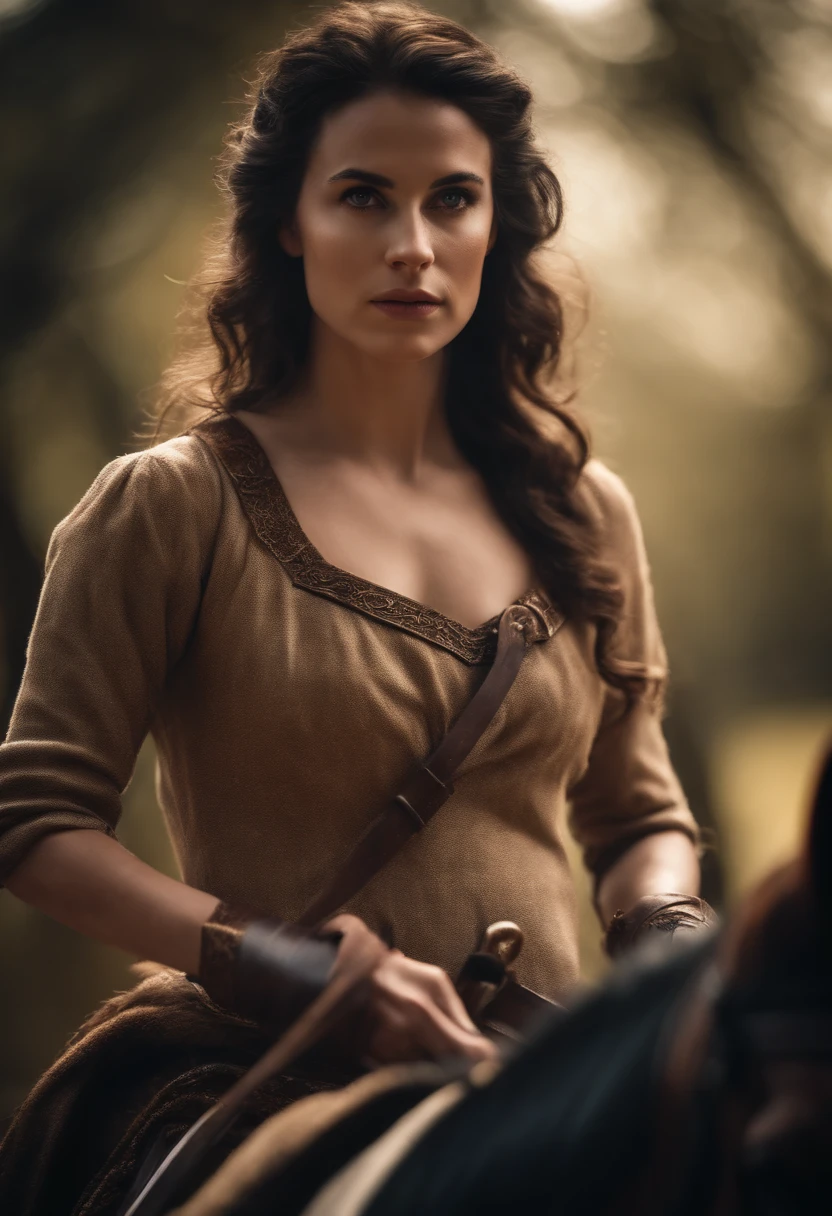 (((Masterpiece, highest quality, high definition, high detail)))), Lara croft if she lived during the 1400s. Hot, sexy, tomb raider, the 1400s she has the same style as tomb raider nowadays, but she is using the 1400s clothing. Beautiful, form fitting, fit, 8k, high-quality, historically accurate, full body shot. Make sure she is only wearing clothes that would be found during the 1400s. Have her wear 1400s clothes, but keep her sense of style.