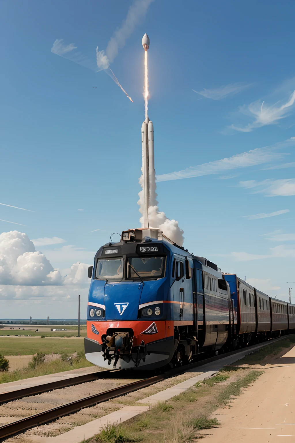 speeding train with rocket