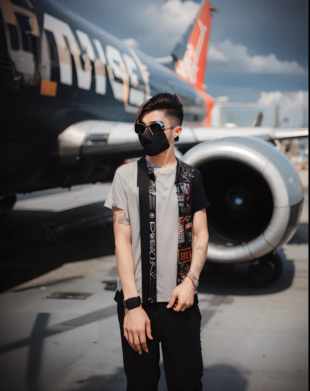 Stylish boy cyber punk look scyber plane ultra 4k
