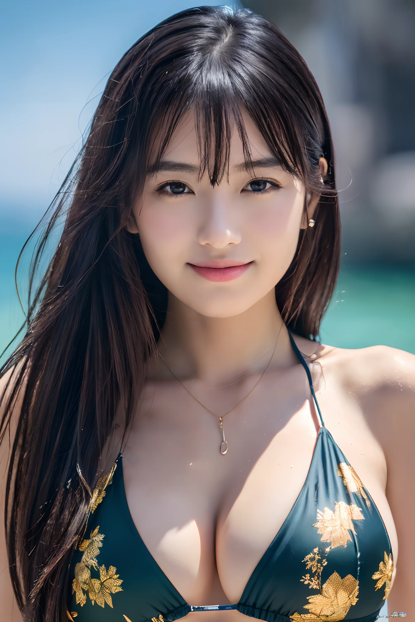 (masutepiece:1.3), (8K, Photorealistic, Raw photo, Best Quality: 1.4), Japanese, (1girl in), Beautiful face, (Realistic face), (Black hair), Beautiful hairstyle, Realistic eyes, Beautiful detailed eyes, (Realistic skin), Beautiful skin, Attractive, 超A high resolution, A hyper-realistic, Highly detailed, Golden ratio,School uniform. (3 Gills:1.5),  (Sony Alpha 1, 50.1 megapixel full-frame CMOS sensor, 8K video recording function), (telephoto lens), (Realistic),(8K, 超A high resolution, Best Quality, masutepiece:1.2),Ultra-detailed,beautifull detailed face, FULL ANATOMY,(Beautiful detailed eyes:1.3),Smile,extremely delicate and beautiful,
Extremely detailed,
nffsw,
Unity,
8K Wallpaper,
amazing,
finely detail,
Ultra-detailed,
High resolution,
Extremely detailed,
extremely detailed eye and face,Wet, ((Luxury Hotels:1.1)),((Colorful micro bikini:1.1)), [Ponytail],(huge-breasted, cleavage:1.3),
