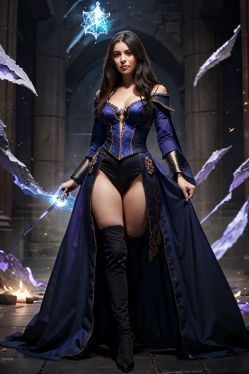 create a powerful sorceress mage who wears beautiful outfits
